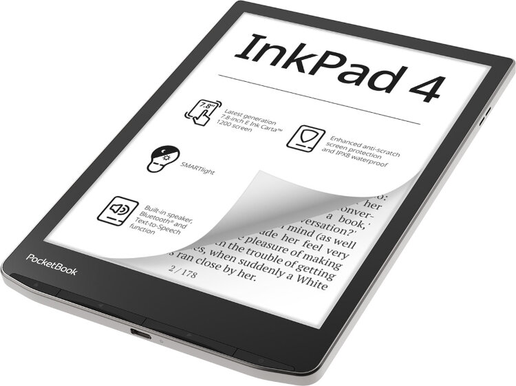 Електронна книжка PocketBook InkPad 4 (PB743G), IPX8, Stardust Silver
