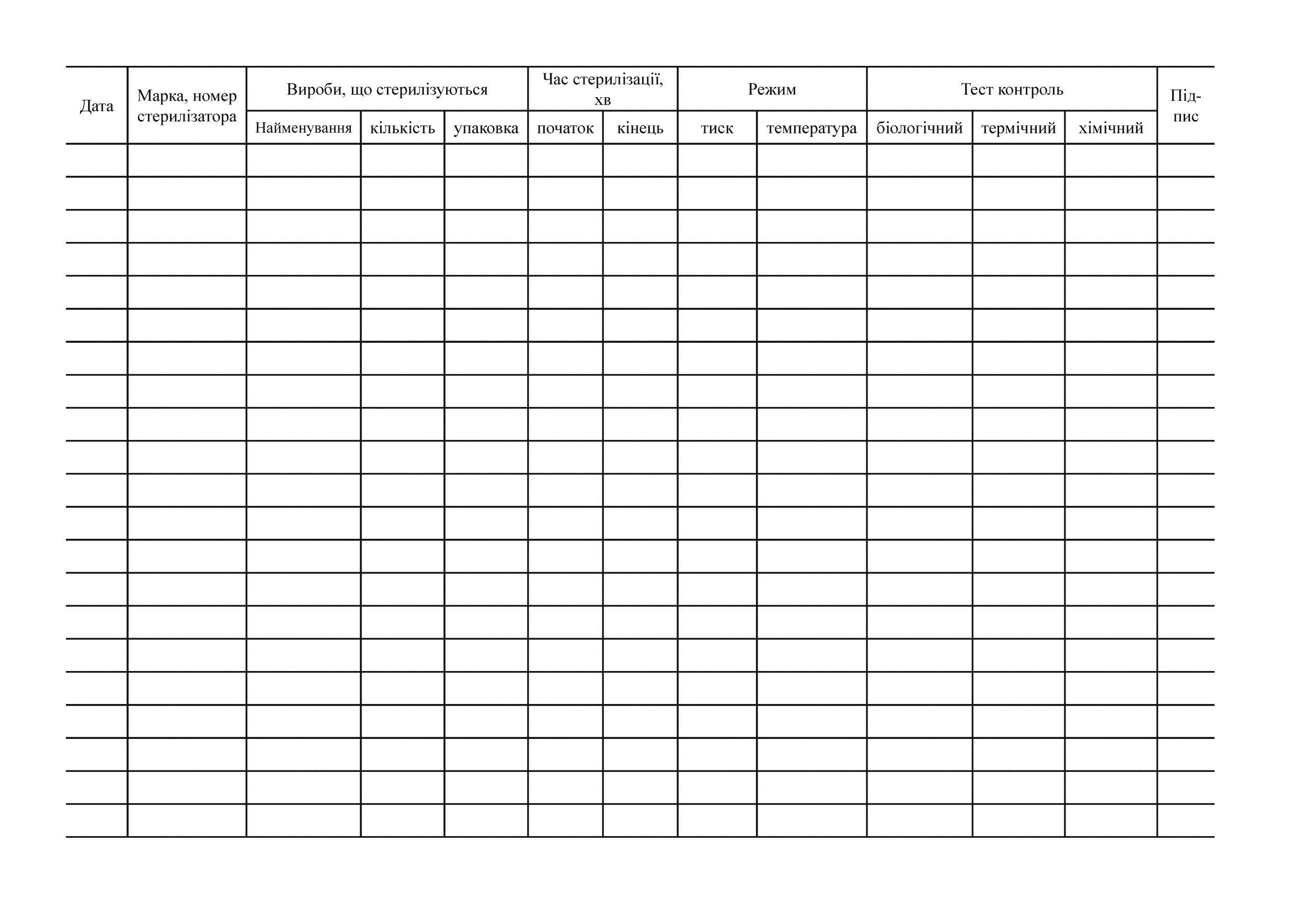 Журнал контролю роботи стерилізаторів повітряного, парового (автоклаву), Форма 257/о. Автор — Міністерство охорони здоров'я України. 
