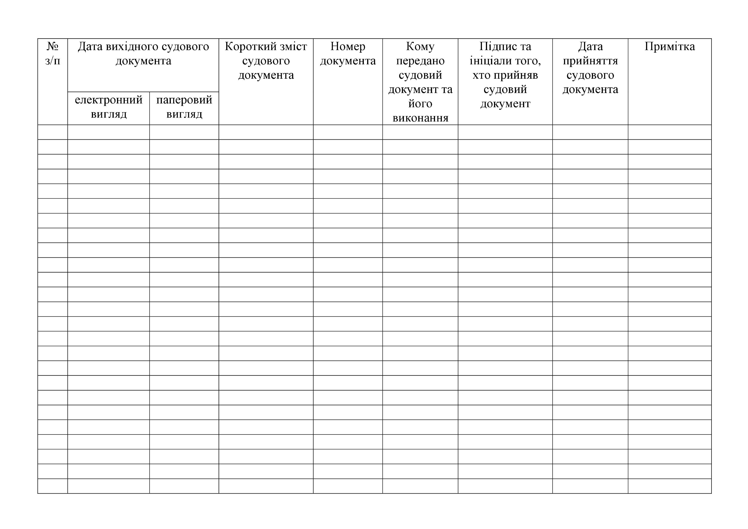 Журнал обліку вихідних судових документів військової частини. Додаток 6. Автор — Міністерство оборони України. 