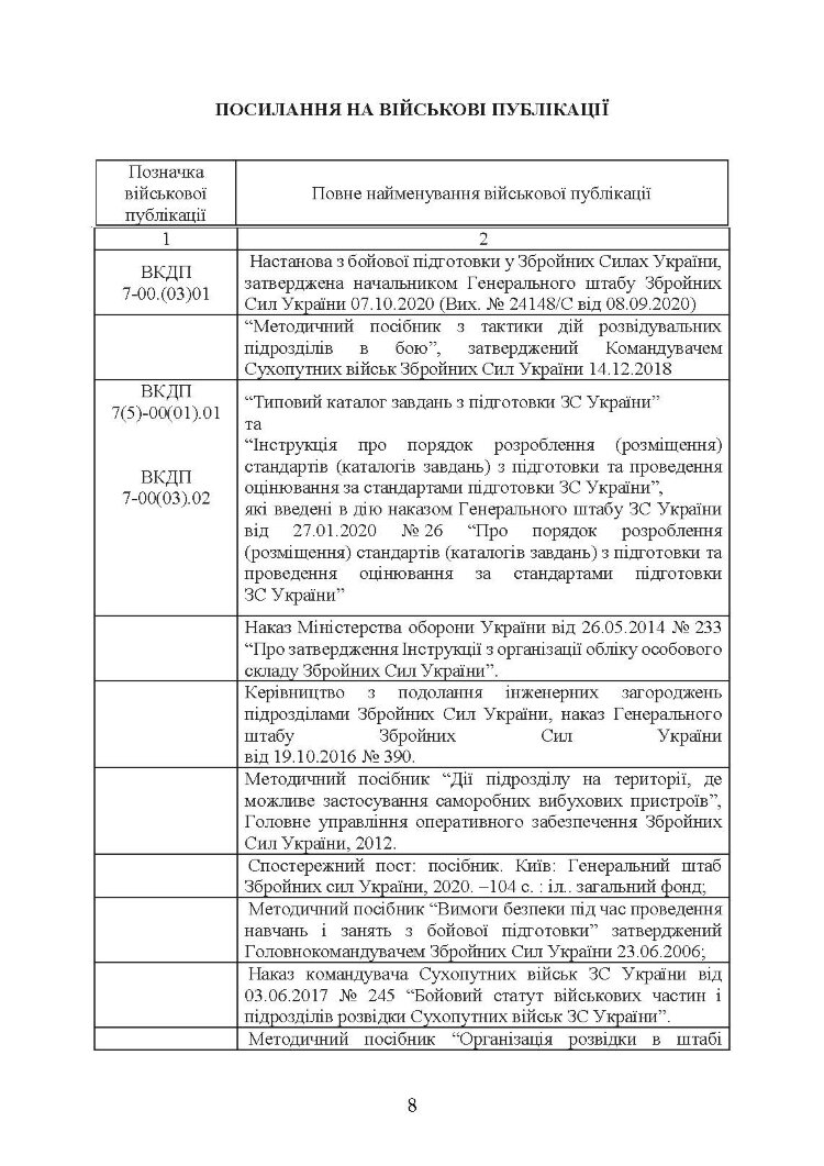 Фахова підготовка базового рівня фахівців розвідки для частин військової розвідки та підрозділів розвідки механізованих, мотопіхотних, гірсько- штурмових, танкових військових частин (підрозділів)
