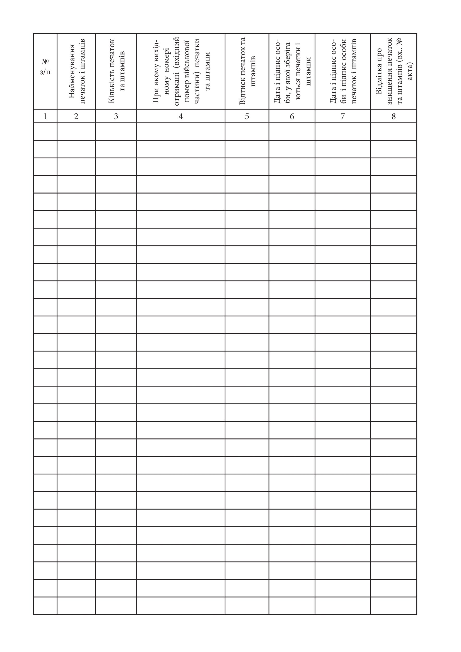 Журнал обліку печаток і штампів які є у ..., додаток 84. Автор — Генеральний штаб ЗСУ. 