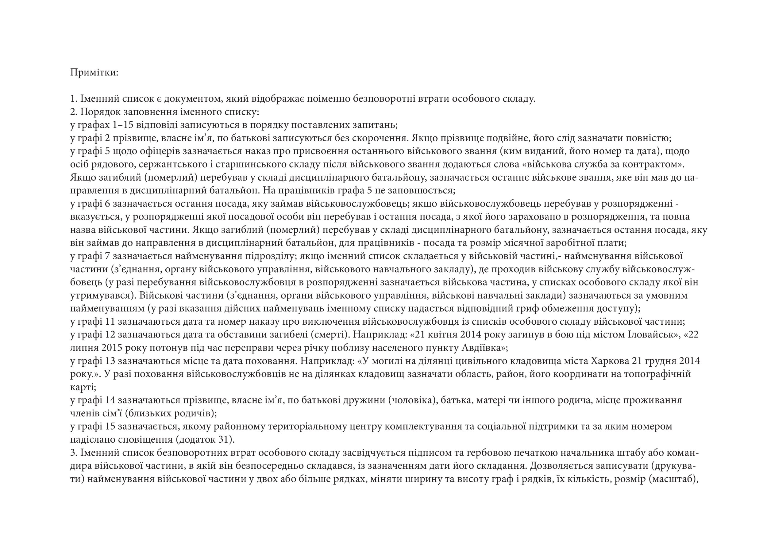 Іменний список безповоротних втрат особового складу, додаток 32  (формат А3). Автор — Міністерство оборони України. 
