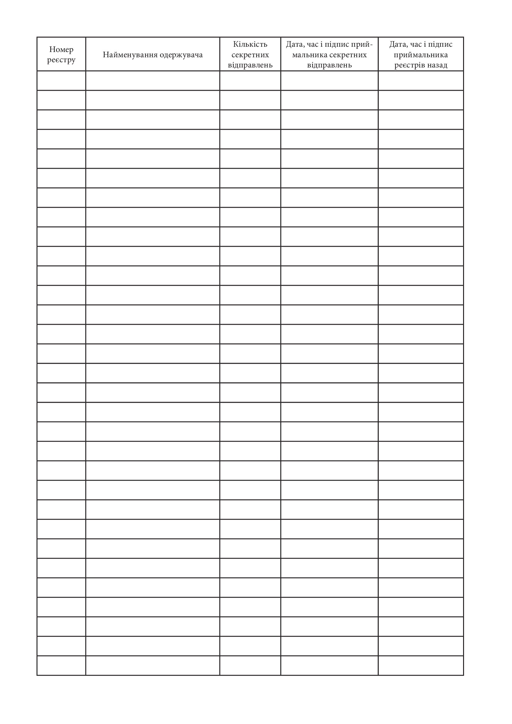 Журнал для запису секретних відправлень, що вручаються для доставки