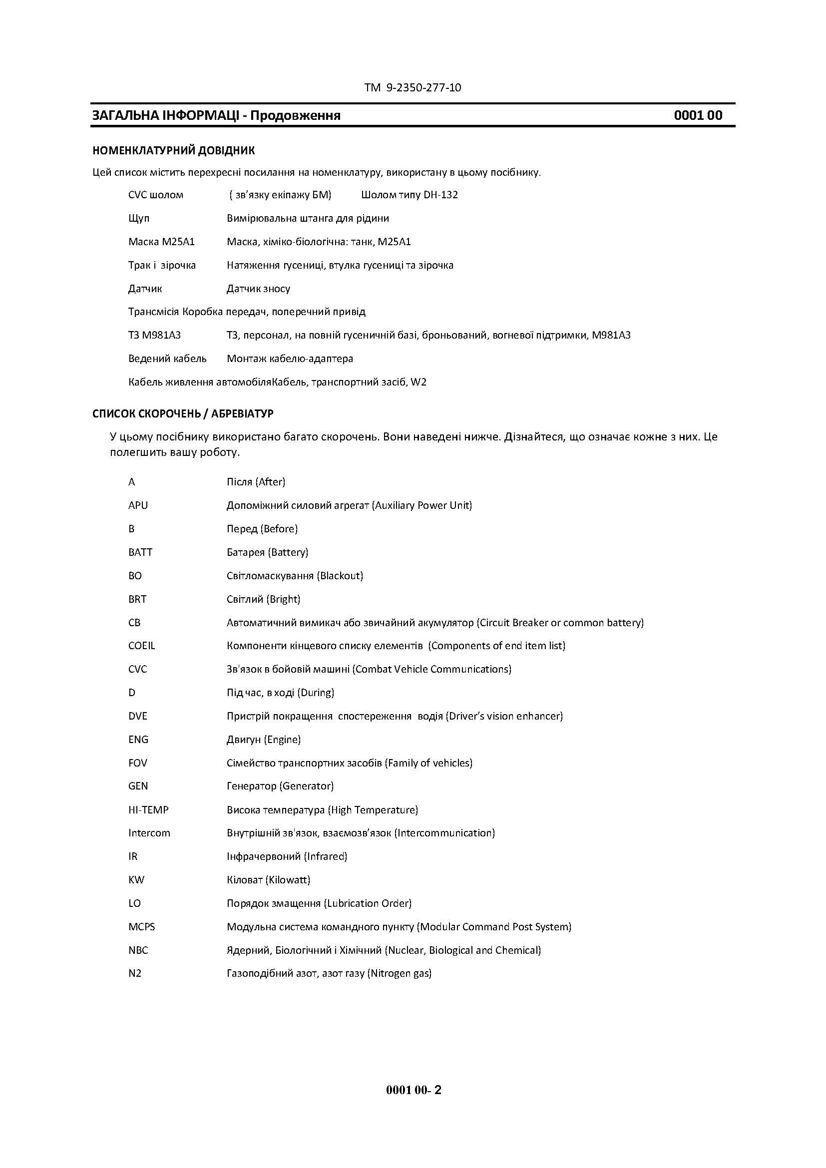 Посібник з експлуатації для транспортних засобів: M113A3 2350 - 01 - 219 - 7577 (EIC AEY), M577A3 2350 - 01 - 369 - 6085 (EIC AE7). . 
